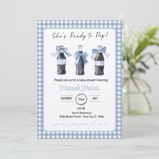 Blue Baby Soda Ready to POP Baby Shower  招待状 (スタンド正面)