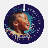 Blue Baby's First Christmas Splatter Pattern  ガラスオーナメント (裏面)