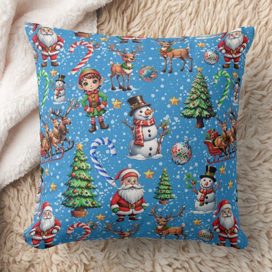 Blue Background Christmas Decorative Pattern クッション