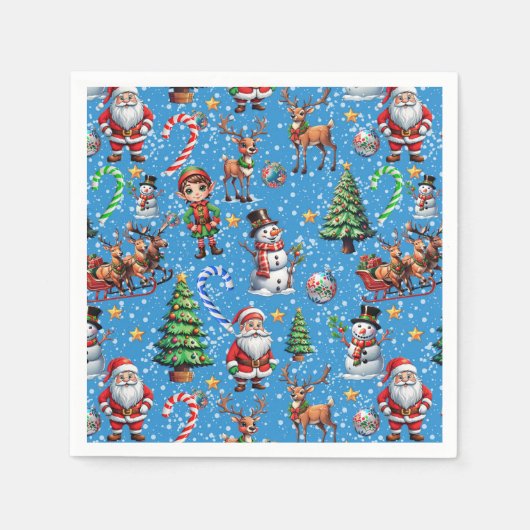 Blue Background Christmas Decorative Pattern スタンダードカクテルナプキン (正面)