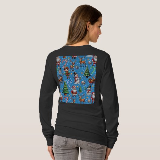 Blue Background Christmas Decorative Pattern Tシャツ (裏面フル)
