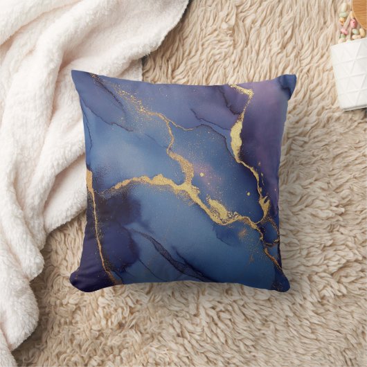 Blue background with gold streaks and dots クッション (ブランケット)