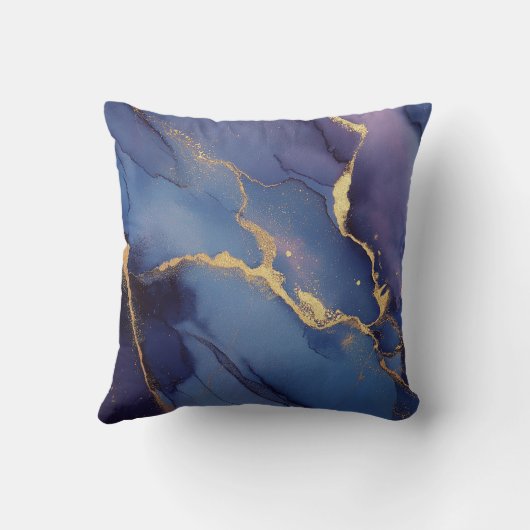 Blue background with gold streaks and dots クッション (裏面)