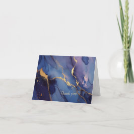 Blue background with gold streaks and dots サンキューカード