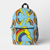 Blue Backpack With Rainbows and Lightning Bolts プリントバックパック (正面)