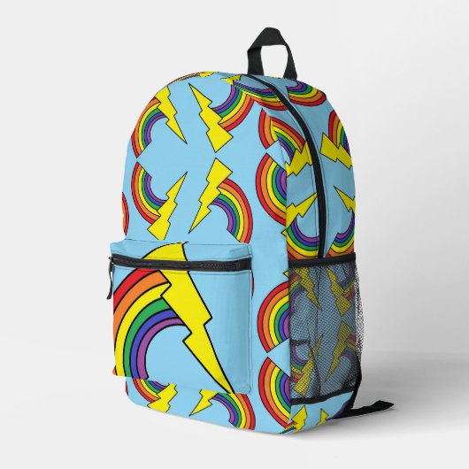 Blue Backpack With Rainbows and Lightning Bolts プリントバックパック (裏面右端)