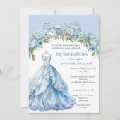 Blue Ball Gown Blue Floral Quinceañera | 招待状 (正面)