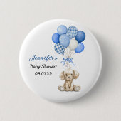 Blue Balloon Boy Baby Shower Button 缶バッジ (正面)