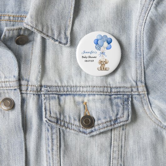 Blue Balloon Boy Baby Shower Button 缶バッジ (インサイチュ)