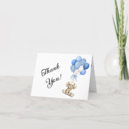 Blue Balloon Boy Baby Shower Folded Thank You Card サンキューカード