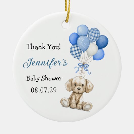 Blue Balloon Boy Baby Shower Ornament セラミックオーナメント (正面)