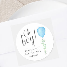 Blue Balloon Eucalyptus Baby Shower  ラウンドシール