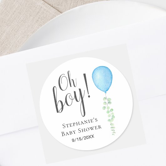 Blue Balloon Eucalyptus Baby Shower  ラウンドシール
