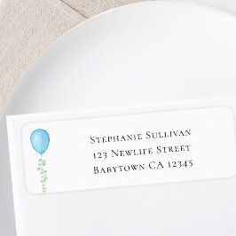 Blue Balloon Eucalyptus Baby Shower Return Address ラベル