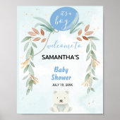 Blue balloon eucalyptus baby shower welcome sign ポスター (正面)