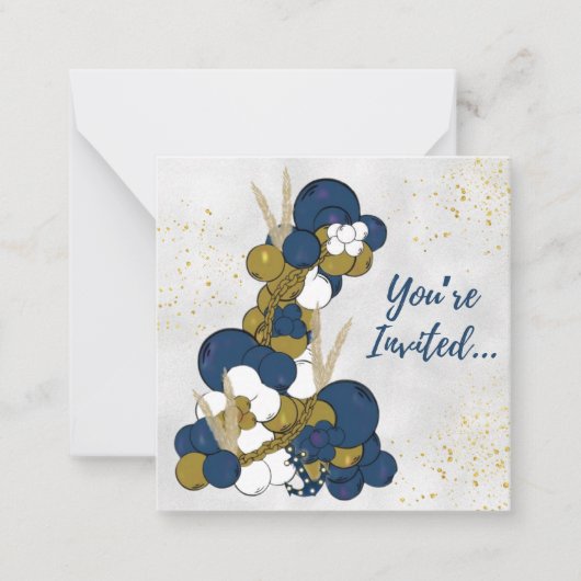 Blue Balloon Garland Anchor Invitation - Flat Card ノートカード (正面)