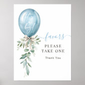 Blue Balloon Greenery Baby Shower Take One Favors ポスター (正面)