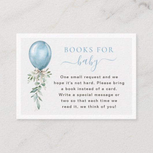 Blue Balloon Greenery Books For Baby Shower エンクロージャーカード (正面)