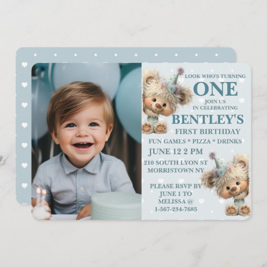 Blue Balloon Hedgehog Celebration 招待状 (正面/裏面)