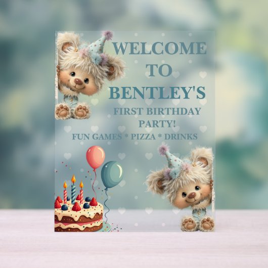 Blue Balloon Hedgehogs Celebration アクリルサイン (ニュートラル)