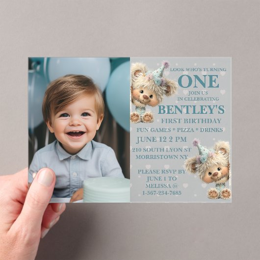 Blue Balloon Hedgehogs Celebration アクリル招待状 (インサイチュ (ポータブル))