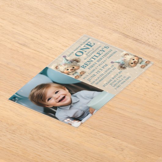 Blue Balloon Hedgehogs Celebration アクリル招待状 (レイダウン)