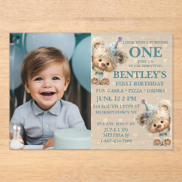 Blue Balloon Hedgehogs Celebration アクリル招待状