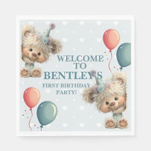 Blue Balloon Hedgehogs Celebration スタンダードランチョンナプキン (正面)