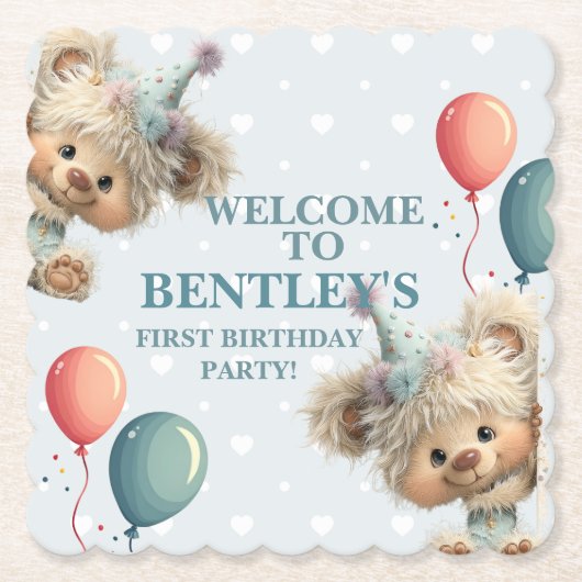 Blue Balloon Hedgehogs Celebration ペーパーコースター (正面)