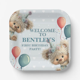 Blue Balloon Hedgehogs Celebration ペーパープレート