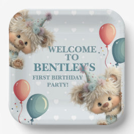 Blue Balloon Hedgehogs Celebration ペーパープレート