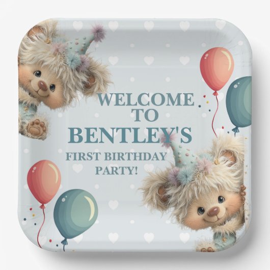 Blue Balloon Hedgehogs Celebration ペーパープレート (正面)