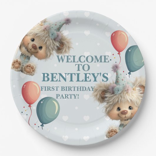 Blue Balloon Hedgehogs Celebration ペーパープレート (正面)