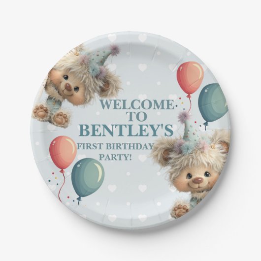 Blue Balloon Hedgehogs Celebration ペーパープレート (正面)