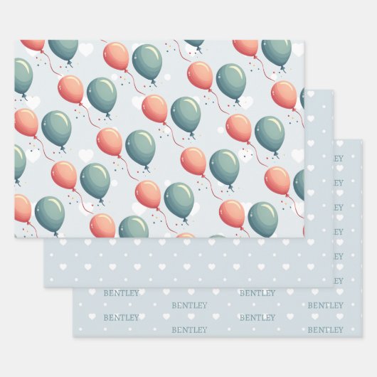 Blue Balloon Hedgehogs Celebration ラッピングペーパーシート (セット)