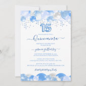 Blue Balloon Sparkle Quinceaenera写真 招待状 (正面)