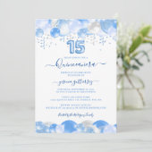 Blue Balloon Sparkle Quinceaenera写真 招待状 (スタンド正面)