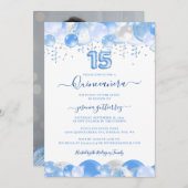 Blue Balloon Sparkle Quinceaenera写真 招待状 (正面/裏面)