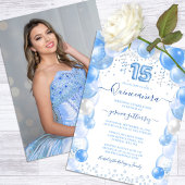 Blue Balloon Sparkle Quinceaenera写真 招待状