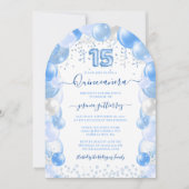 Blue Balloon Sparkle Quinceaenera写真 招待状 (正面)
