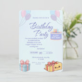 Blue Balloons and Gifts Birthday Invitation - Cust 招待状 (スタンド正面)
