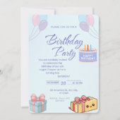 Blue Balloons and Gifts Birthday Invitation - Cust 招待状 (正面)