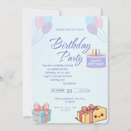 Blue Balloons and Gifts Birthday Invitation - Cust 招待状