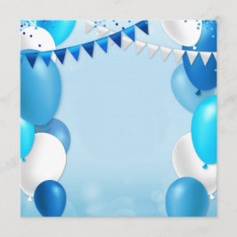 Blue balloons and party flags 招待状