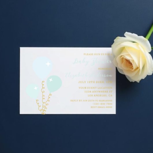 Blue Balloons Boy Baby Shower 招待状