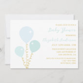 Blue Balloons Boy Baby Shower 招待状 (正面)