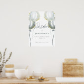 Blue Balloons First誕生日ウェルカムサインポスター ポスター (キッチン)