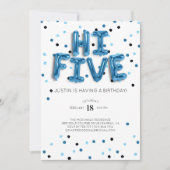 Blue Balloons | Hi Five 5歳の誕生日 招待状 (正面)