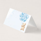 Blue balloons teddy bear baby shower place cards (正面)