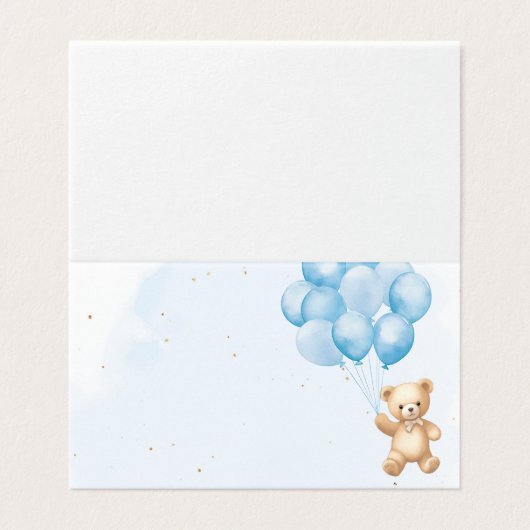 Blue balloons teddy bear baby shower place cards (外部フラット)